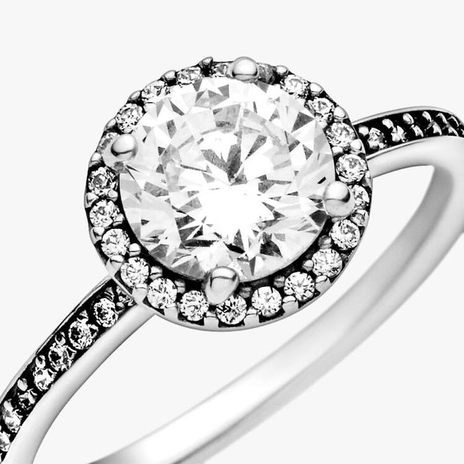 Pandora Round Sparkle Halo Ring, Size 60