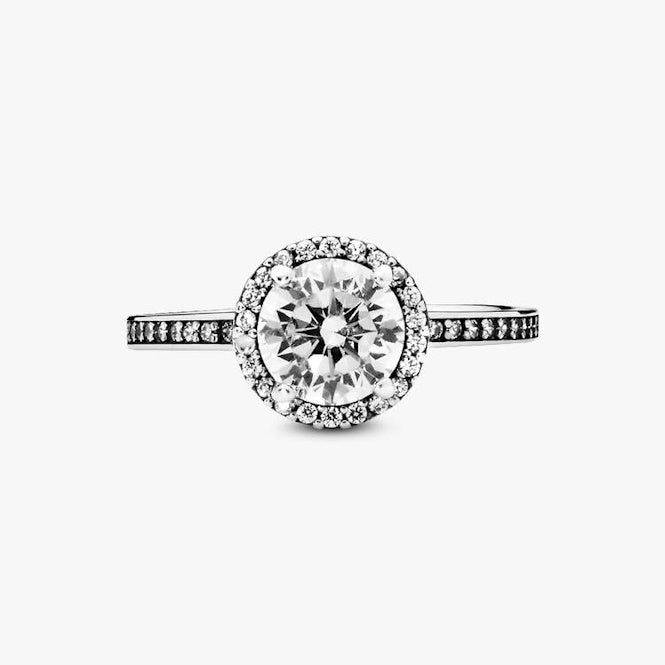 Pandora Round Sparkle Halo Ring, Size 60