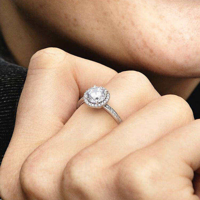 Round Sparkle Halo Ring, Size 60