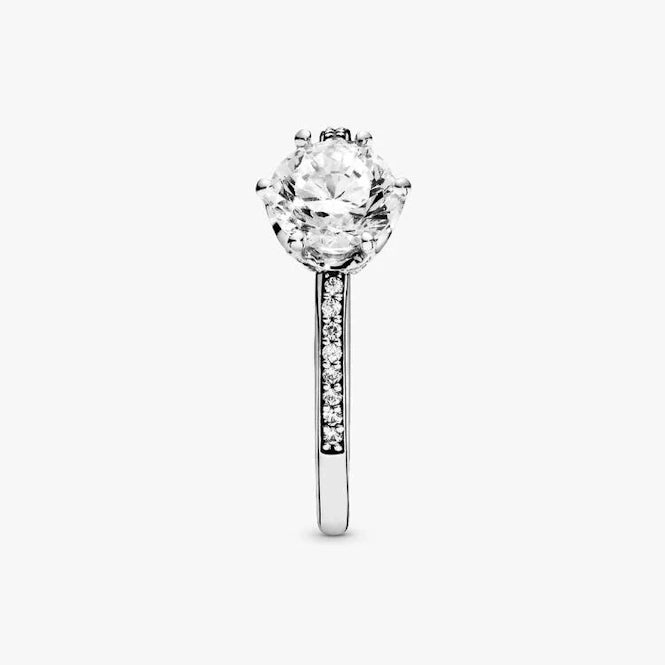 Clear Sparkling Crown Solitaire Ring, Size 48