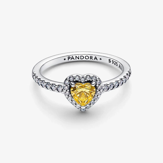 Sparkling Elevated Yellow Heart Ring, Size 56