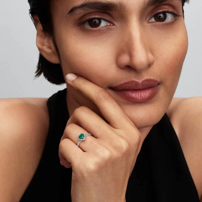 Elevated Royal Green Heart Ring, Size 56