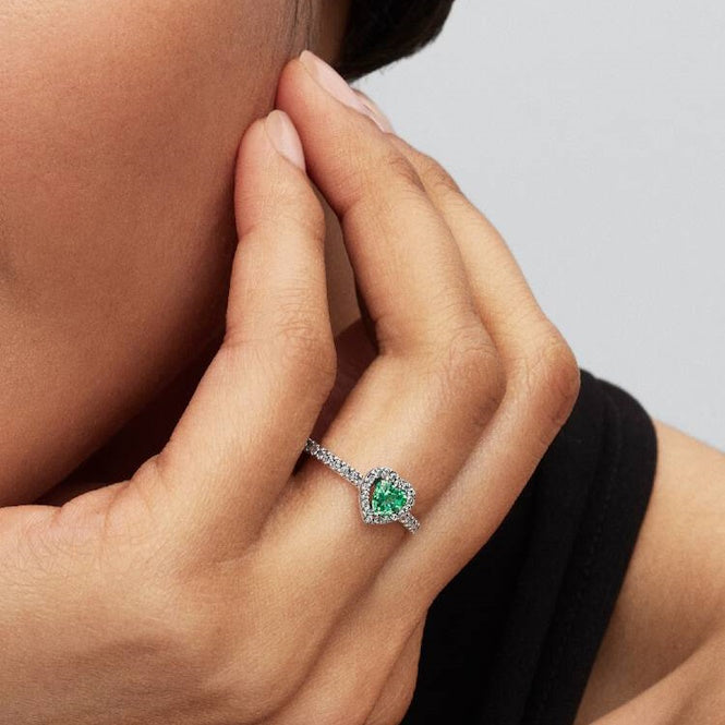 Elevated Mint Green Heart Ring, Size 54