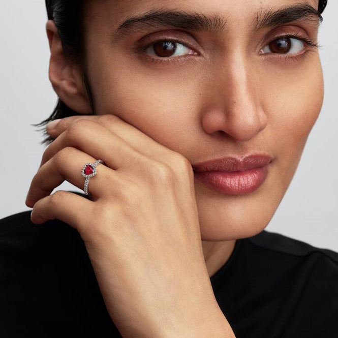 Elevated Fuchsia Rose Heart Ring, Size 58