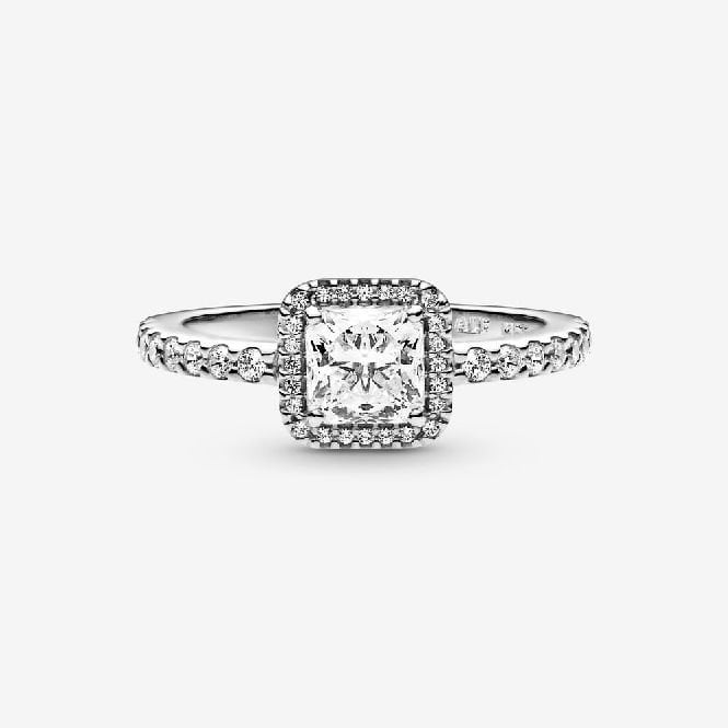Pandora Square Sparkle Halo Ring, Size 50