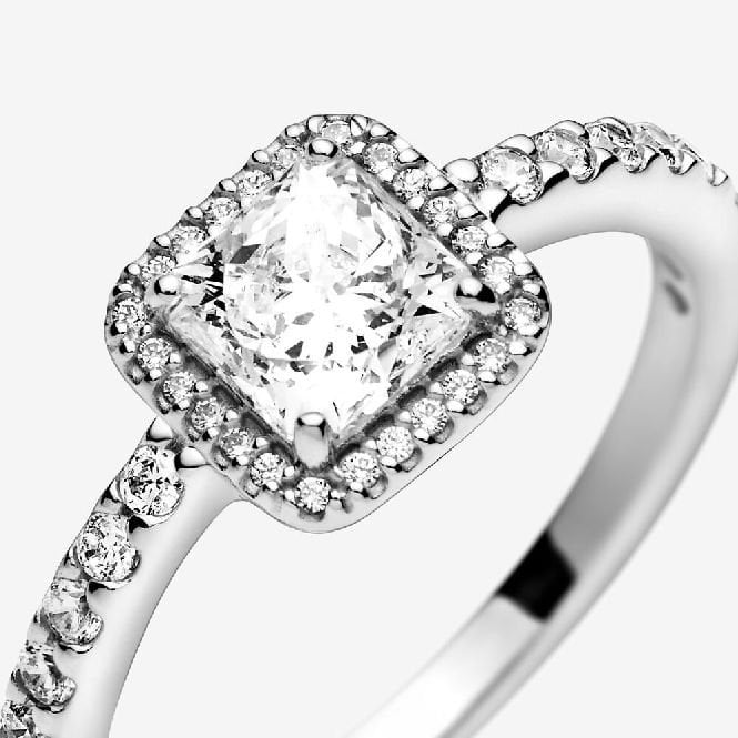 Pandora Square Sparkle Halo Ring, Size 50