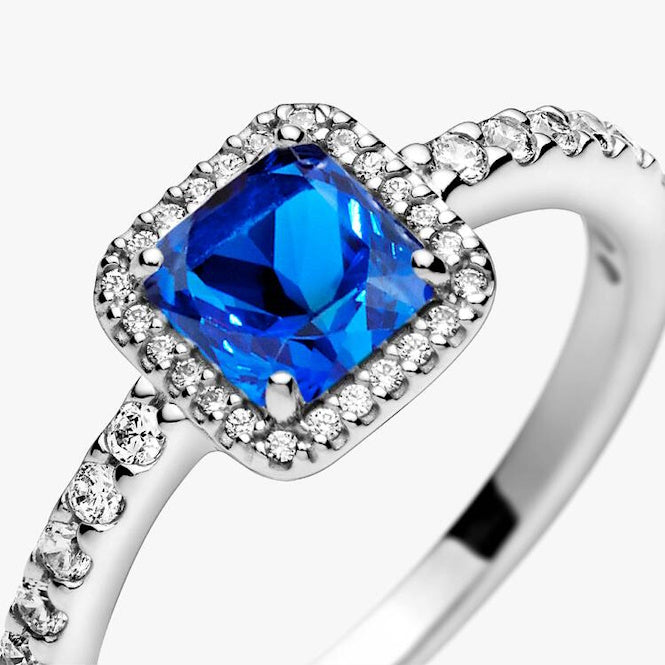 Pandora Blue Square Sparkle Halo Ring, Size 52