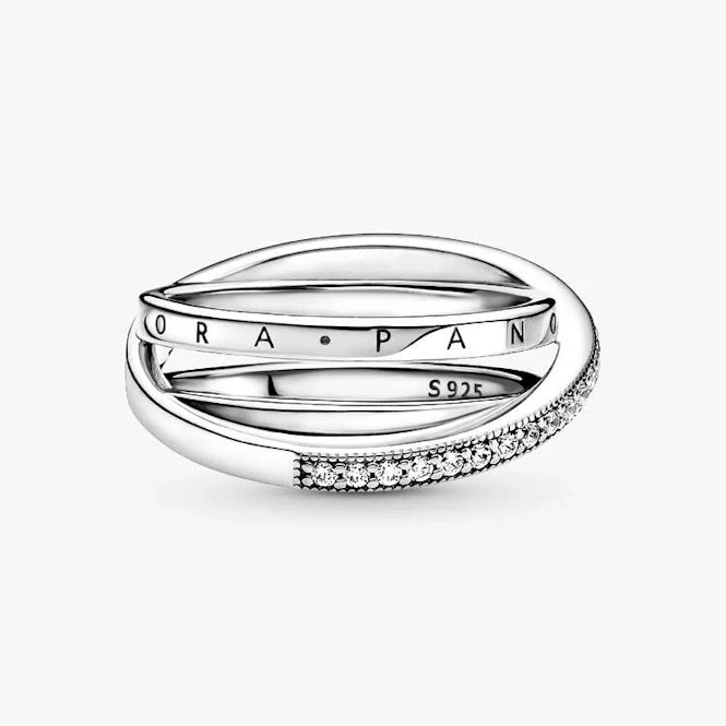 Crossover Pave Triple Band Ring, Size 58