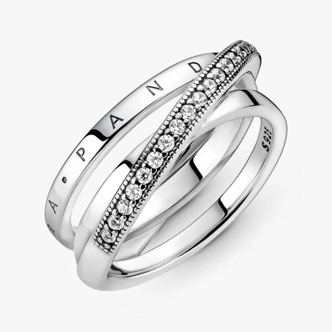 Pandora Crossover Pave Triple Band Ring, Size 58