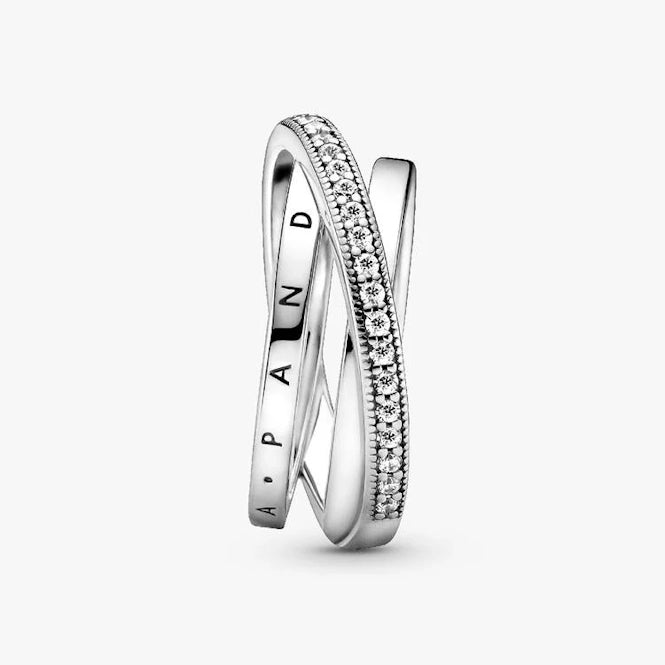 Pandora Crossover Pave Triple Band Ring, Size 58