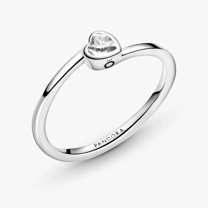 Pandora Clear Tilted Heart Solitaire Ring, Size 52