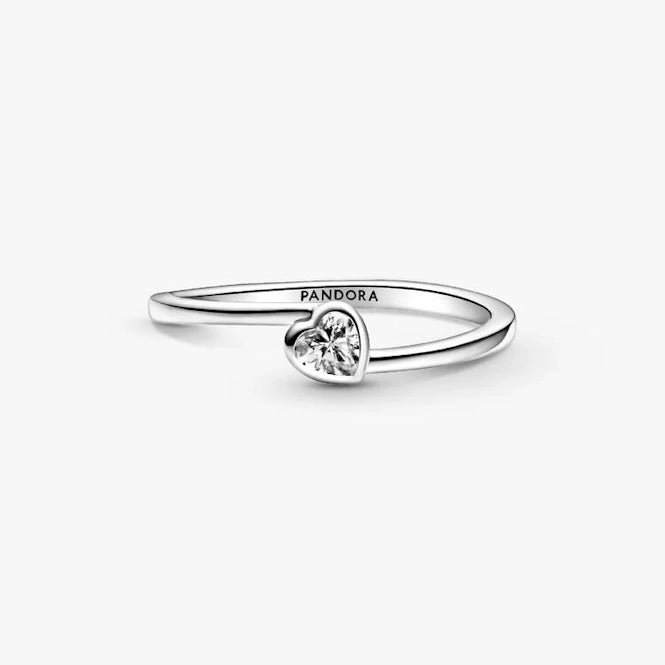 Pandora Clear Tilted Heart Solitaire Ring, Size 52