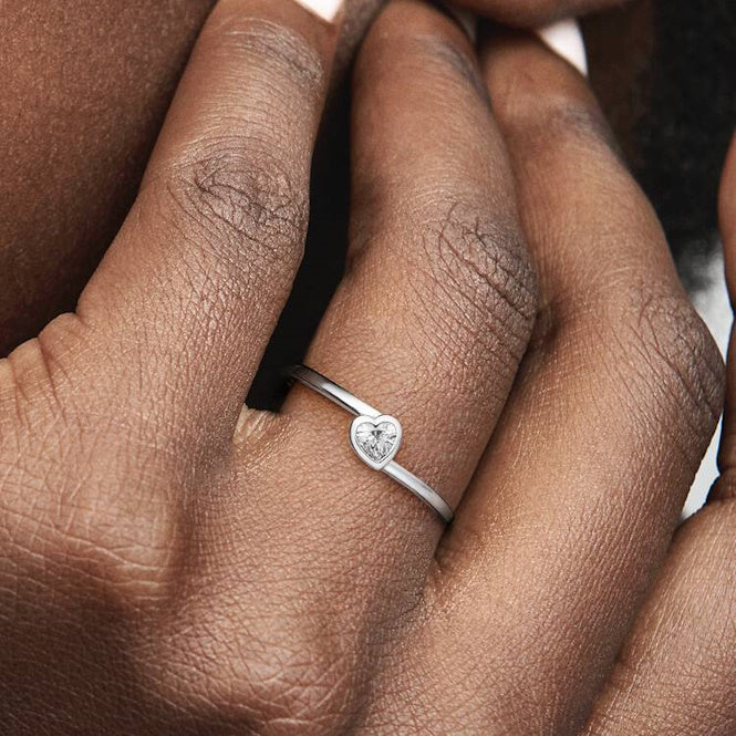 Pandora Clear Tilted Heart Solitaire Ring, Size 52