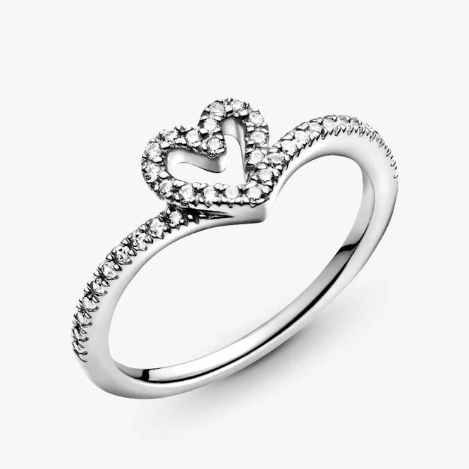 Sparkling Wishbone Heart Ring, Size 60