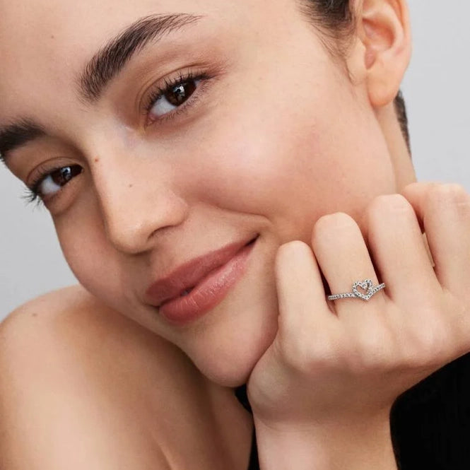 Pandora Sparkling Wishbone Heart Ring, Size 60