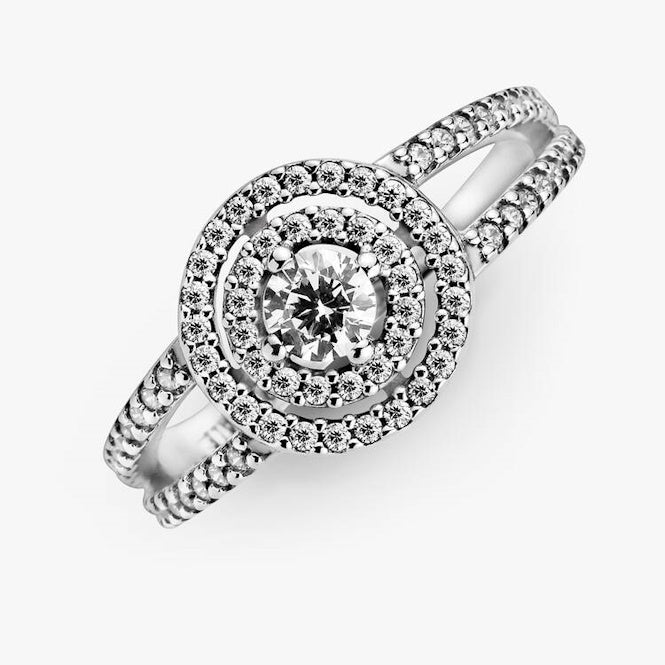 Pandora Sparkling Double Halo Ring, Size 56