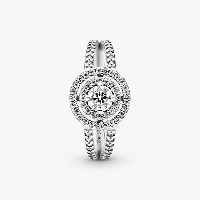 Pandora Sparkling Double Halo Ring, Size 56