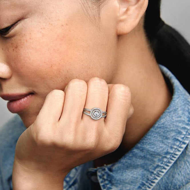 Sparkling Double Halo Ring, Size 56