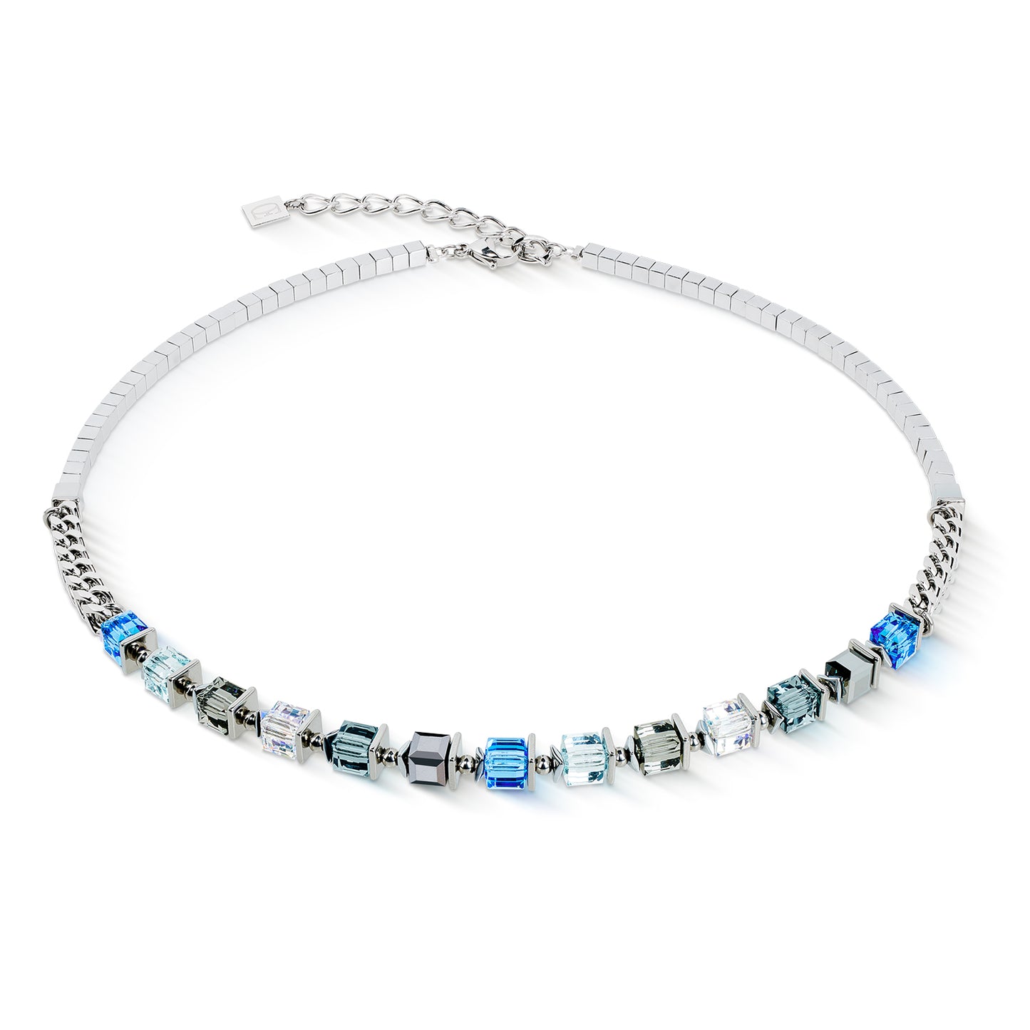 GeoCUBE Sparkling Cubes Fusion Chain Necklace in Silver & Blue