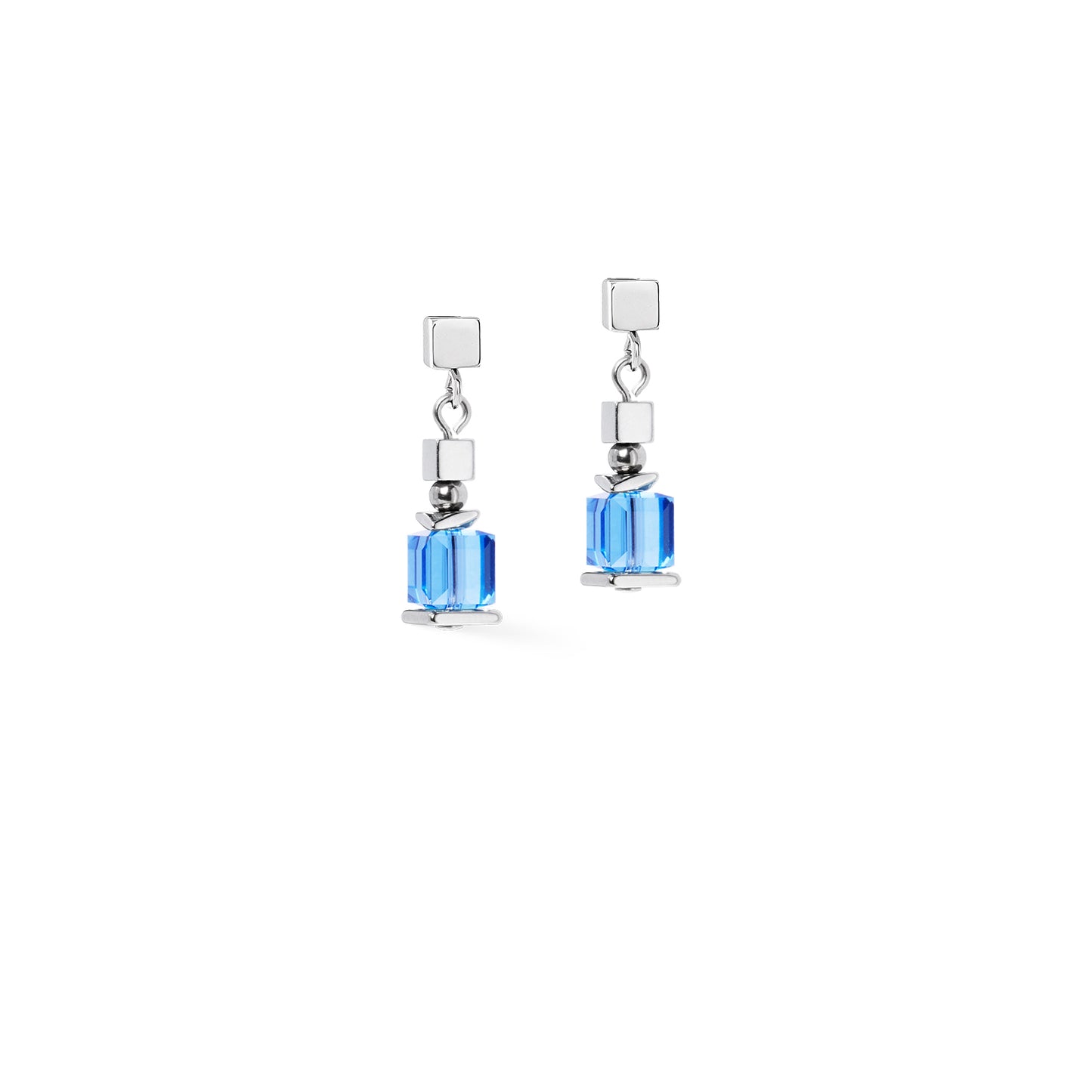 GeoCUBE Sparkling Cubes Fusion Chain Earrings in Silver & Blue