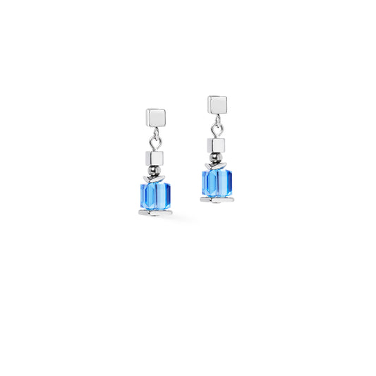 GeoCUBE Sparkling Cubes Fusion Chain Earrings in Silver & Blue