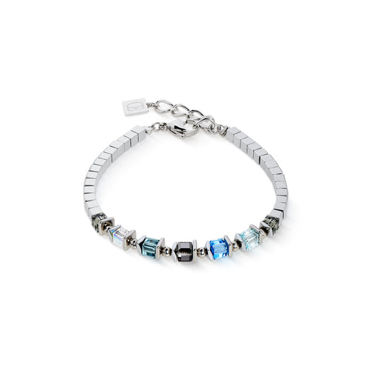 GeoCUBE Sparkling Cubes Fusion Chain Bracelet in Silver & Blue