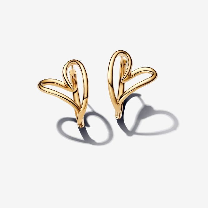 Pandora Gold Organically Shaped Heart Hoop Earrings