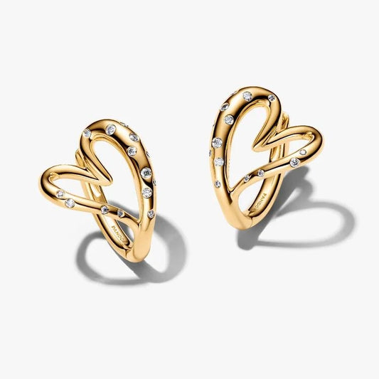 Organically Shaped Stone-Set Heart Hoop Earrings
