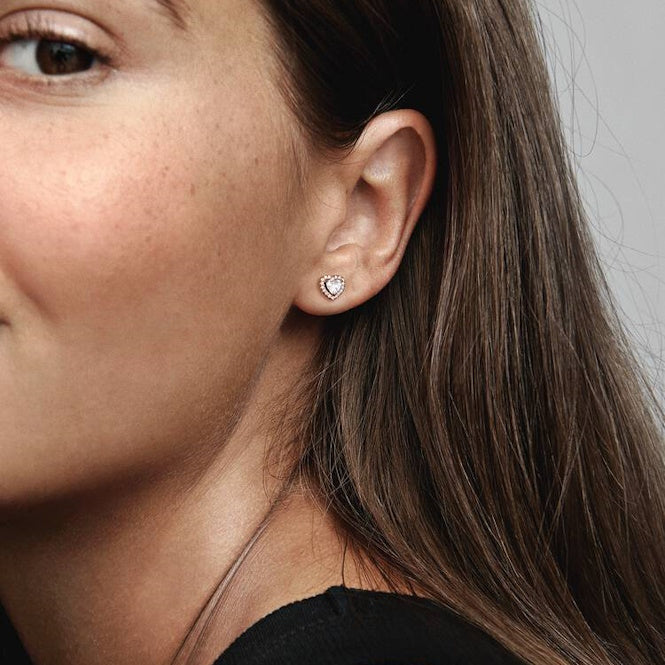 Rose Sparkling Elevated Heart Stud Earrings