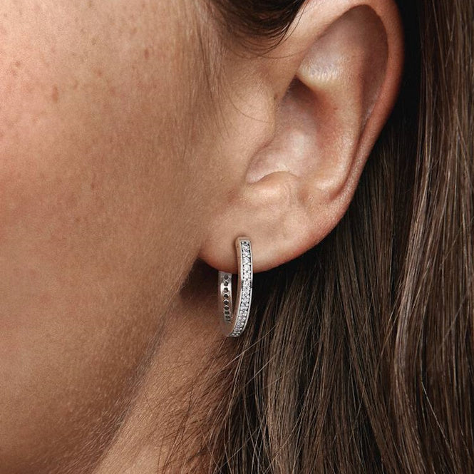 Pandora Sparkle & Logo Hoop Earrings