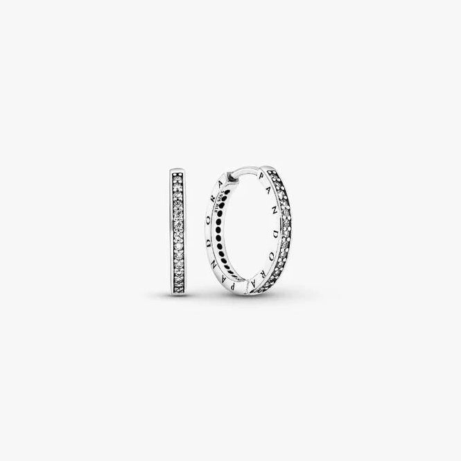 Pandora Sparkle & Logo Hoop Earrings