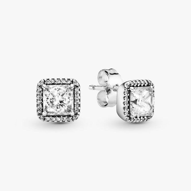 Square Sparkle Halo Stud Earrings
