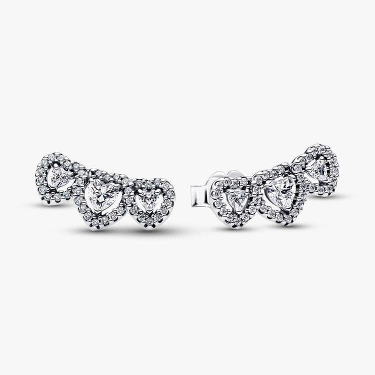 Pandora Halo Heart Trilogy Stud Earrings