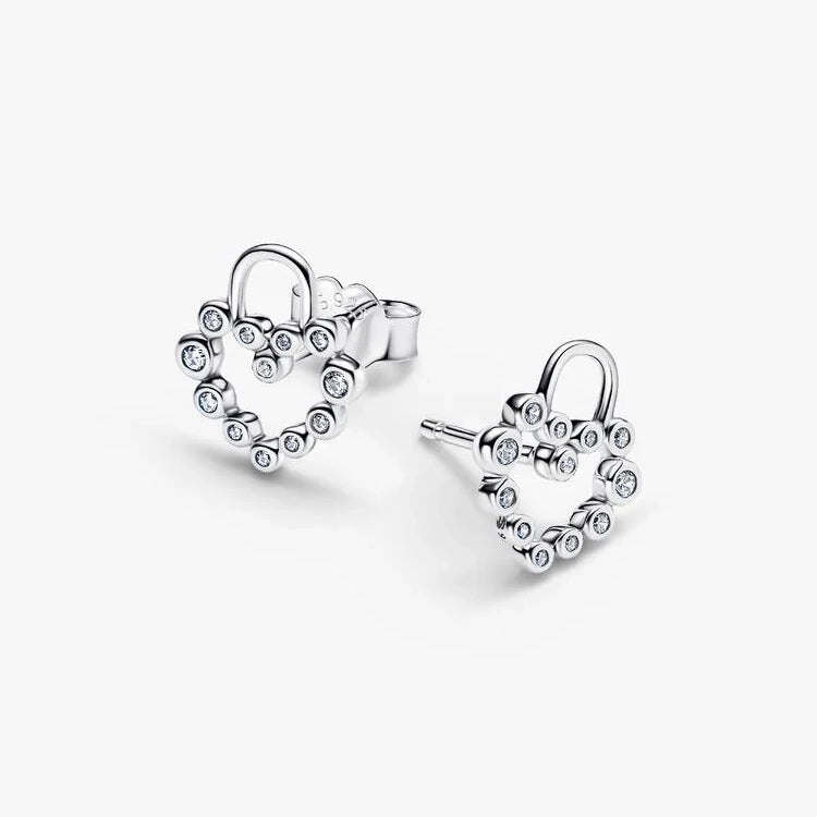 Sparkling Heart Padlock Stud Earrings