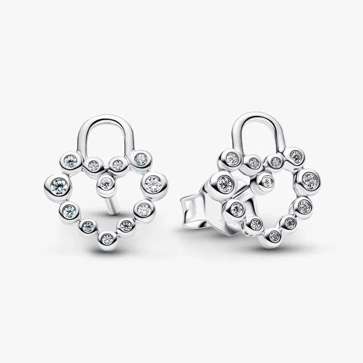 Sparkling Heart Padlock Stud Earrings