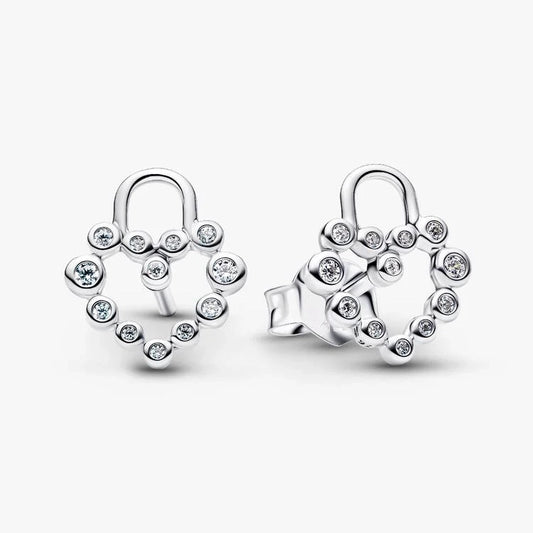 Sparkling Heart Padlock Stud Earrings