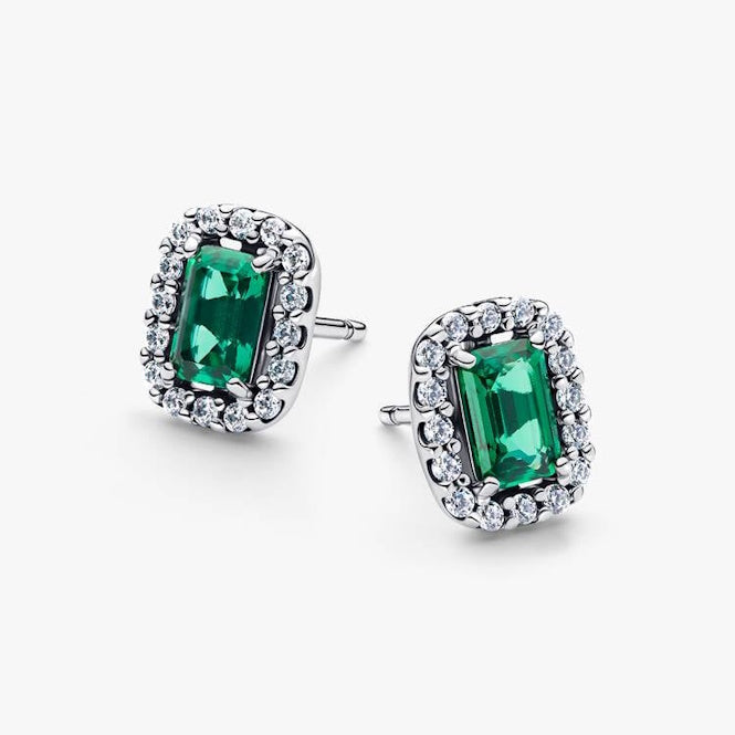 Pandora Sparkling Rectangular Green Stud Earrings