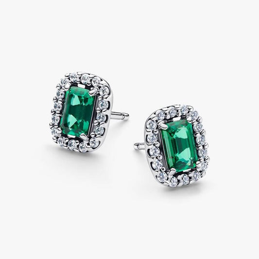 Sparkling Rectangular Green Stud Earrings