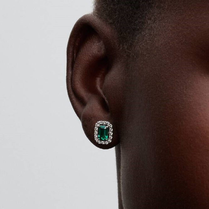 Sparkling Rectangular Green Stud Earrings
