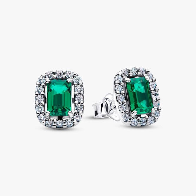 Pandora Sparkling Rectangular Green Stud Earrings