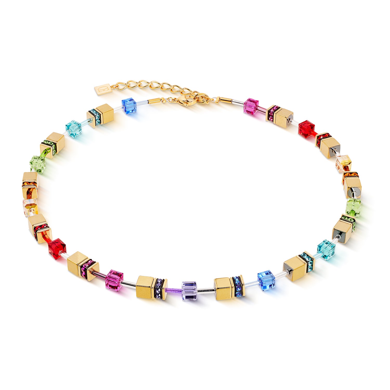 Coeur de Lion GeoCUBE Iconic Metallic Necklace in Gold & Rainbow Multicolours
