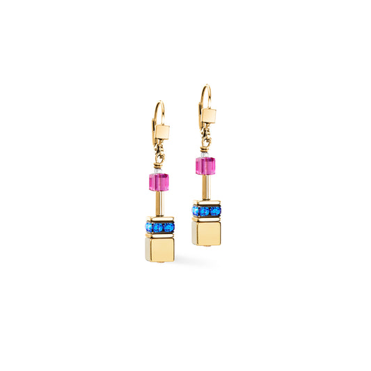 GeoCUBE Iconic Metallic Earrings in Gold & Rainbow Multicolours