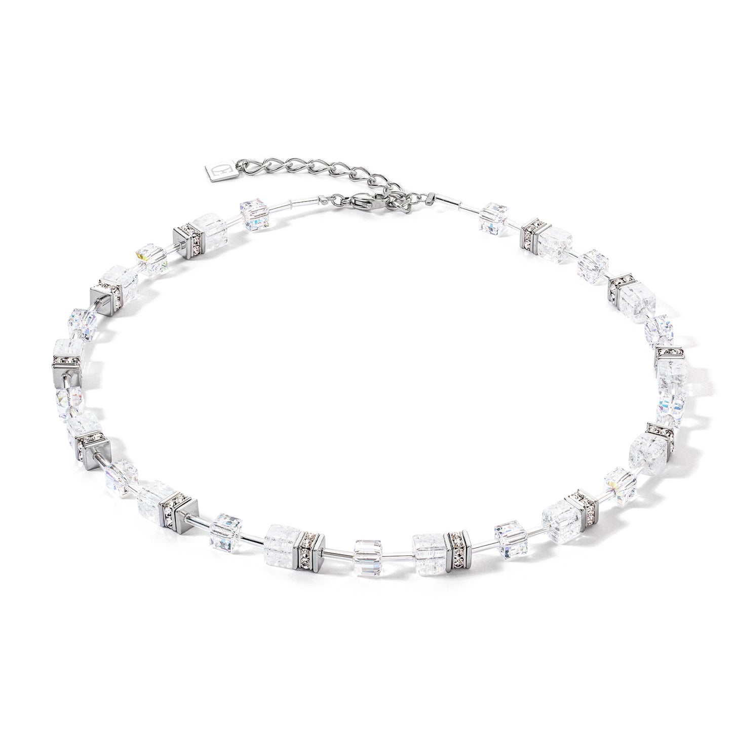 GeoCUBE Iconic Nature Necklace in Silver & Clear White