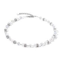 GeoCUBE Iconic Nature Necklace in Silver & Clear White