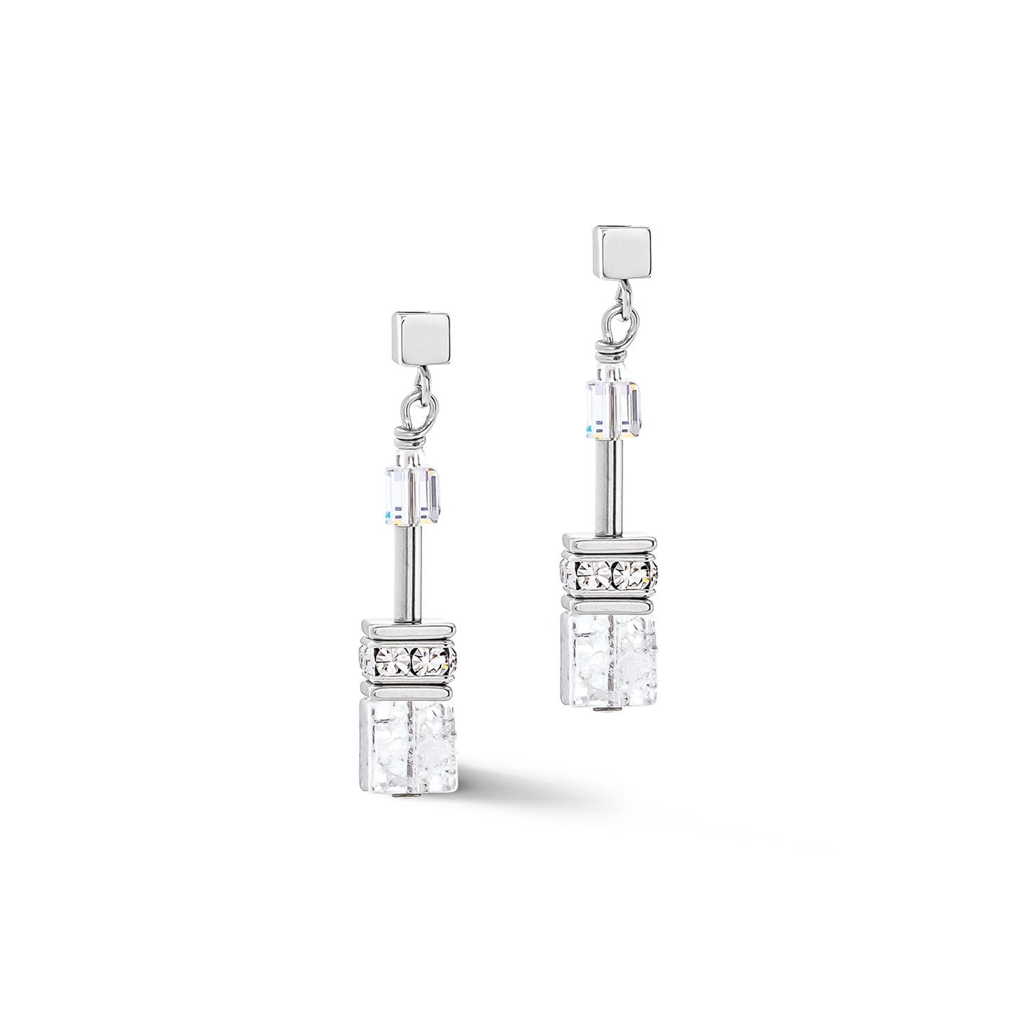 GeoCUBE Iconic Nature Earrings in Silver & Clear White