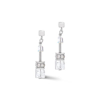 GeoCUBE Iconic Nature Earrings in Silver & Clear White