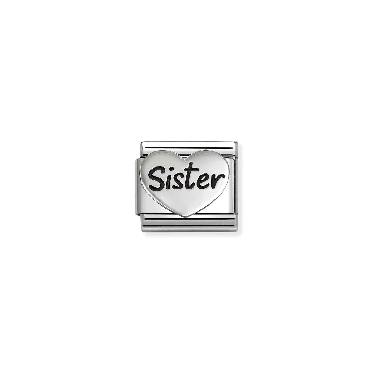 Classic Oxidised Silver Sister Big Heart Family & Friends Charms