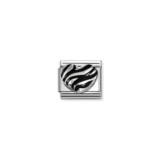 Classic Silver and Enamel Tiger-Print Heart Love & Hearts Charms