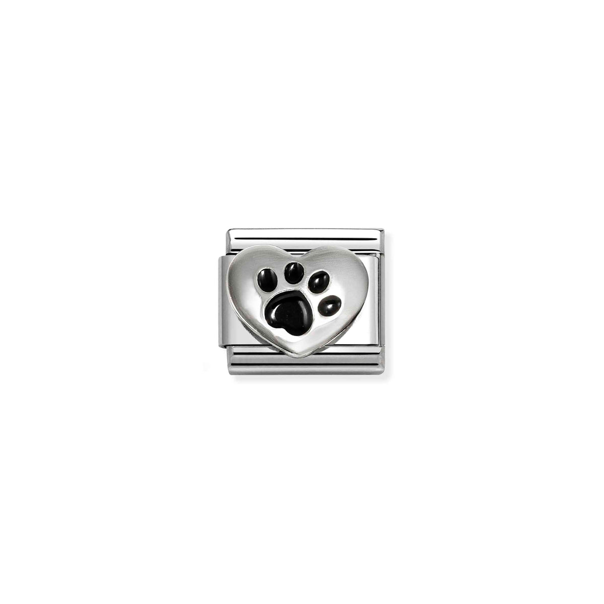 Classic Silver and Enamel Black Pawprint Heart Animals & Pets Charms
