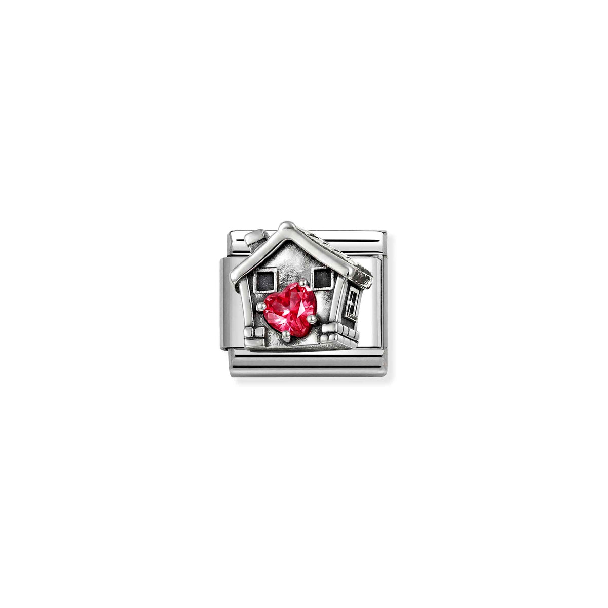 Classic Oxidised Silver and CZ Red Heart House Family & Friends Charms